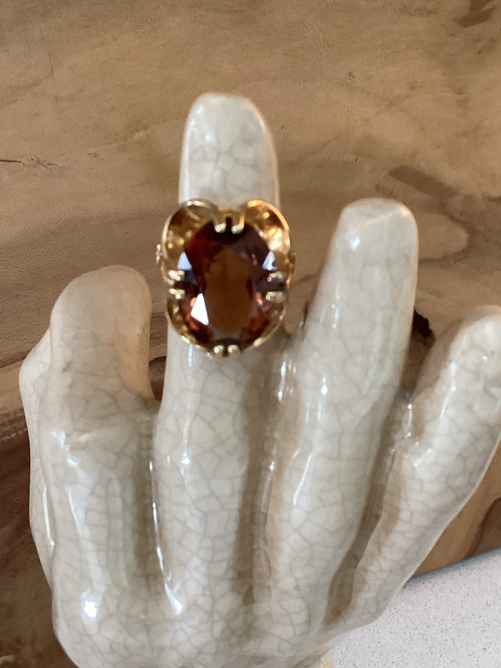 Vintage 18K HGE Gold Electroplated Cocktail Ring with Cognac Brown Faceted Stone - Picture 3 of 11
